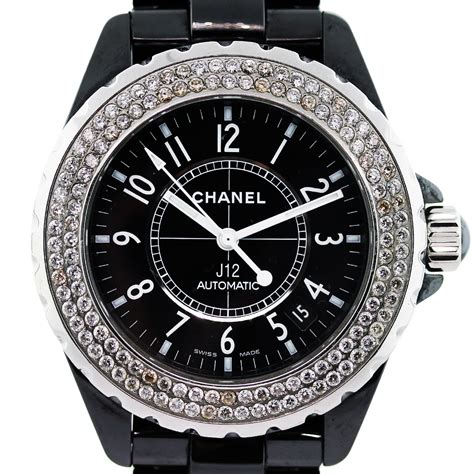 chanel black watch with diamonds